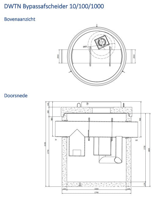 Koaleszenzabscheider mit Bypass 10/100l/s. Schlammfang 1000l