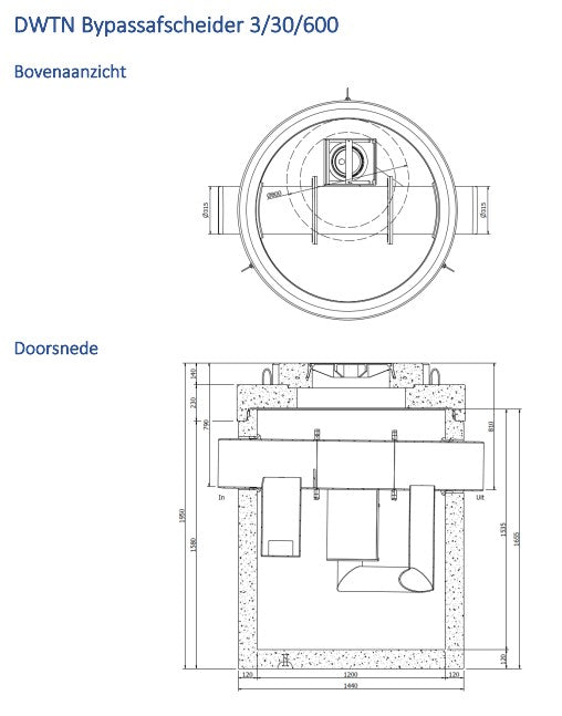 Koaleszenzabscheider mit Bypass 3/30l/s. Schlammfang 600l