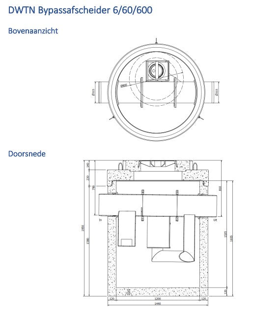 Koaleszenzabscheider mit Bypass 6/60l/s. Schlammfang 600l