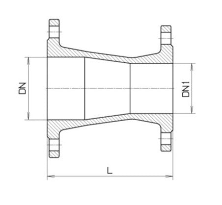 Gietijzeren-Verloopflens-PN10-PN16-Flensverbinding-Tekening-DWTN