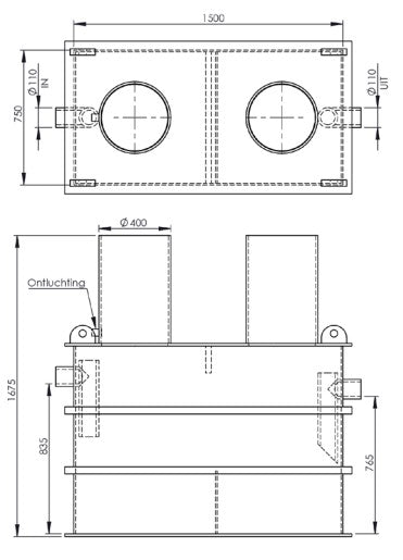 HDPE-Vetafscheider-2l-s-Slibvanger 200l-Rechthoekig-Tekening-DWTN