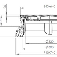 Putafdekking--Putrand-Putdeksel-Gietijzer-Beton-240mm hoog-Tekening-DWTN