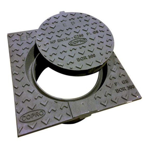 Gietijzeren putafdekking BOR 300. Tbv PVC buis 315mm. D400KN