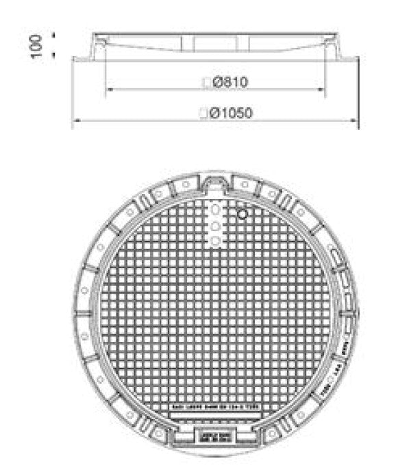 Putafdekking-ECO-V-Putrand-Putdeksel-Gietijzer-Dagmaat 800mm-Tekening-DWTN
