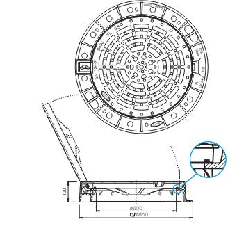 Putafdekking-Roosterdeksel-ARTI GR850-Dagmaat 600mm-D400KN-Tekening-DWTN