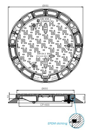 Putafdekking-USI 850-Dagmaat 600mm-Waterdicht-E600KN-Tekening-DWTN