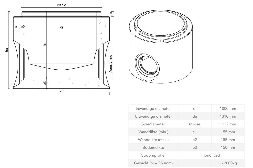 Ronde-Betonnen-Inspectieput 1000mm-CAP1-Tekening-DWTN