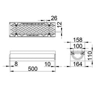 Roostergoot-Maxi-100-Langstaafrooster-D400KN-L=0,5m-H=110mm-Tekening-DWTN