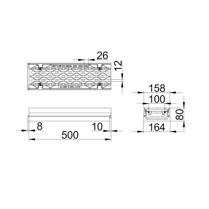 Roostergoot-Maxi-100-Langstaafrooster-D400KN-L=0,5m-H=80mm-Tekening-DWTN
