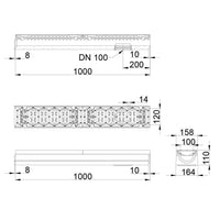 Roostergoot-Maxi-100-Langstaafrooster-D400KN-L=1m-H=110mm-Onderafvoer-Tekening-DWTN
