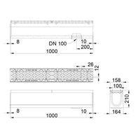 Roostergoot-Maxi-100-Langstaafrooster-D400KN-L=1m-H=210mm-Onderafvoer-Tekening-DWTN
