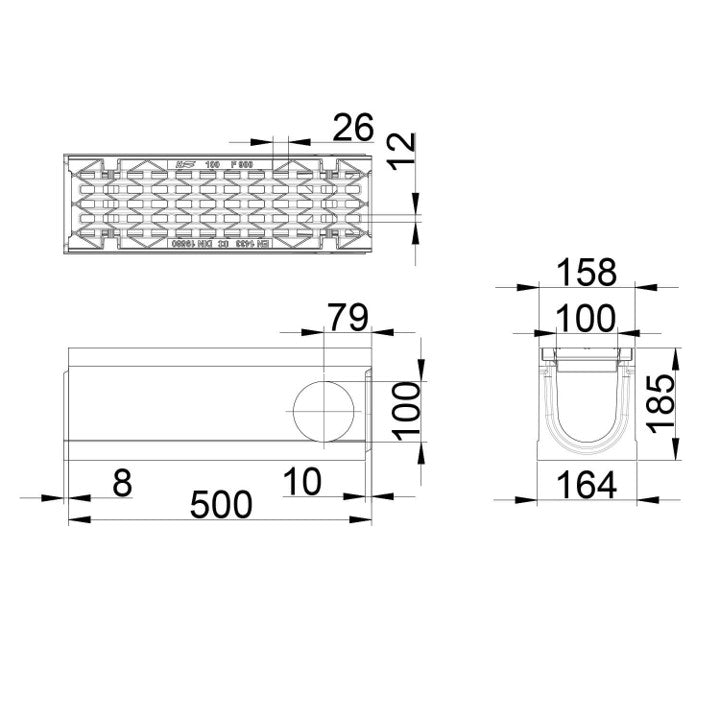 Roostergoot-Maxi-100-Langstaafrooster-F900KN-L=0,5m-H=185mm-Hoekstuk-Tstuk-Tekening-DWTN