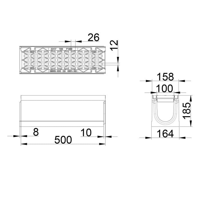 Roostergoot-Maxi-100-Langstaafrooster-F900KN-L=0,5m-H=185mm-Tekening-DWTN