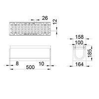 Roostergoot-Maxi-100-Langstaafrooster-F900KN-L=0,5m-H=185mm-Tekening-DWTN