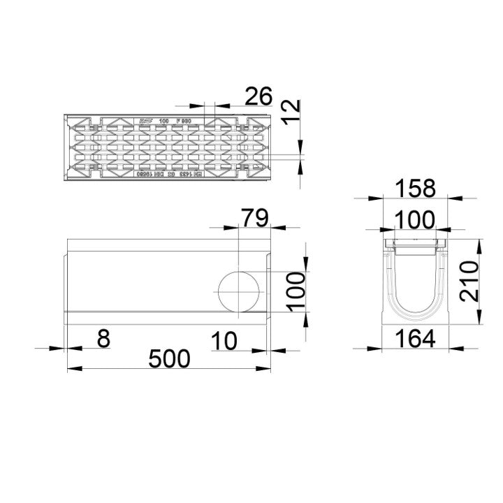 Roostergoot-Maxi-100-Langstaafrooster-F900KN-L=0,5m-H=210mm-Hoekstuk-Tstuk-Tekening-DWTN