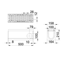 Roostergoot-Maxi-100-Langstaafrooster-F900KN-L=0,5m-H=210mm-Hoekstuk-Tstuk-Tekening-DWTN