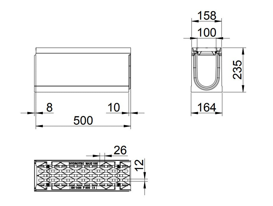 Roostergoot-Maxi-100-Langstaafrooster-F900KN-L=0,5m-H=235mm-Tekening-DWTN
