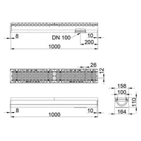 Roostergoot-Maxi-100-Langstaafrooster-F900KN-L=1m-H=110mm-Onderafvoer-Tekening-DWTN