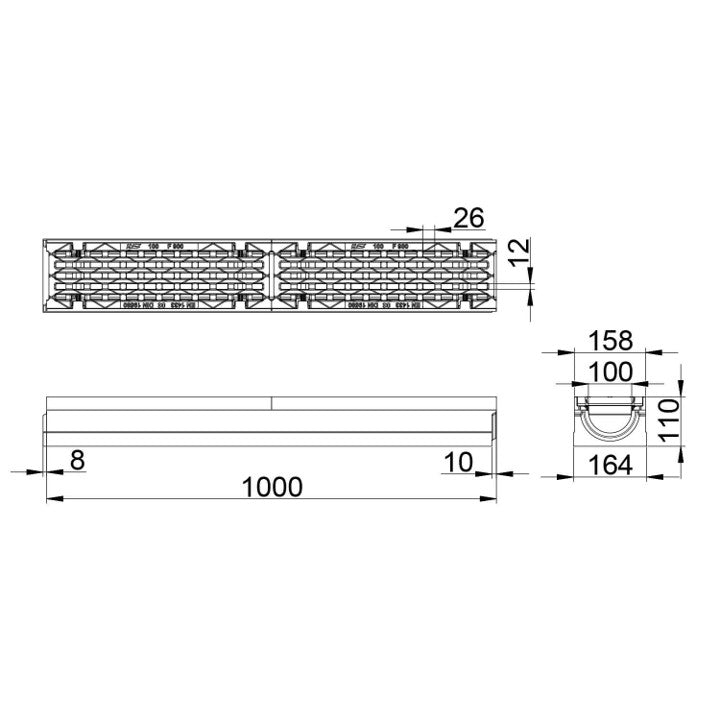 Roostergoot-Maxi-100-Langstaafrooster-F900KN-L=1m-H=110mm-Tekening-DWTN