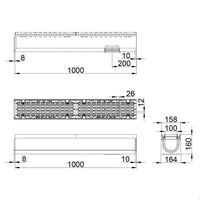 Roostergoot-Maxi-100-Langstaafrooster-F900KN-L=1m-H=160mm-Onderafvoer-Tekening-DWTN