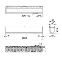 Roostergoot-Maxi-100-Langstaafrooster-F900KN-L=1m-H=210mm-Onderafvoer-Tekening-DWTN