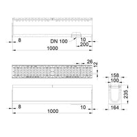 Roostergoot-Maxi-100-Langstaafrooster-F900KN-L=1m-H=235mm-Onderafvoer-Tekening-DWTN
