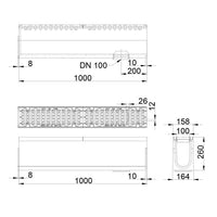 Roostergoot-Maxi-100-Langstaafrooster-F900KN-L=1m-H=260mm-Onderafvoer-Tekening-DWTN