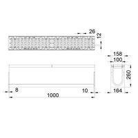 Roostergoot-Maxi-100-Langstaafrooster-F900KN-L=1m-H=260mm-Tekening-DWTN