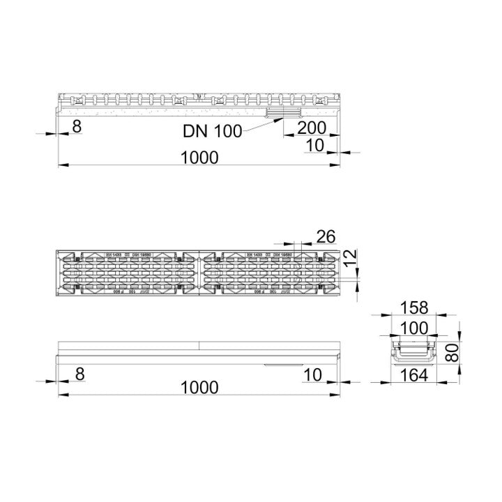 Roostergoot-Maxi-100-Langstaafrooster-F900KN-L=1m-H=80mm-Onderafvoer-Tekening-DWTN