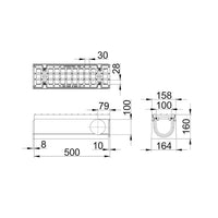 Roostergoot-Maxi-100-Maasrooster-E600KN-L=0,5m-H=160mm-Hoekstuk-Tstuk-Tekening-DWTN