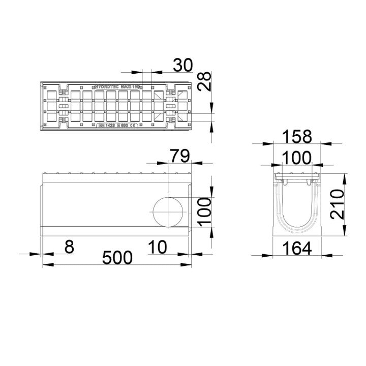 Roostergoot-Maxi-100-Maasrooster-E600KN-L=0,5m-H=210mm-Hoekstuk-Tstuk-Tekening-DWTN