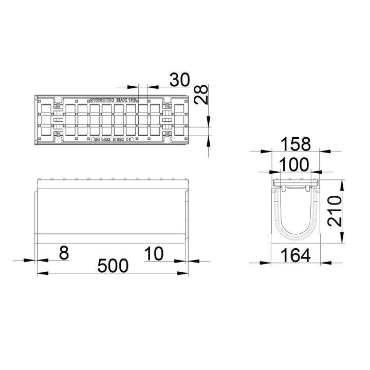 Roostergoot-Maxi-100-Maasrooster-E600KN-L=0,5m-H=210mm-Tekening-DWTN