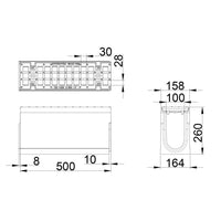 Roostergoot-Maxi-100-Maasrooster-E600KN-L=0,5m-H=260mm-Tekening-DWTN