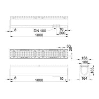 Roostergoot-Maxi-100-Maasrooster-E600KN-L=1m-H=185mm-Onderafvoer-Tekening-DWTN