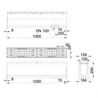Roostergoot-Maxi-100-Maasrooster-E600KN-L=1m-H=260mm-Onderafvoer-Tekening-DWTN