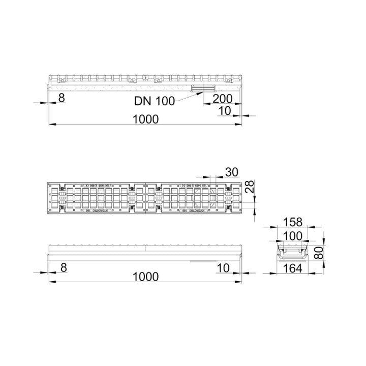 Roostergoot-Maxi-100-Maasrooster-E600KN-L=1m-H=80mm-Onderafvoer-Tekening-DWTN