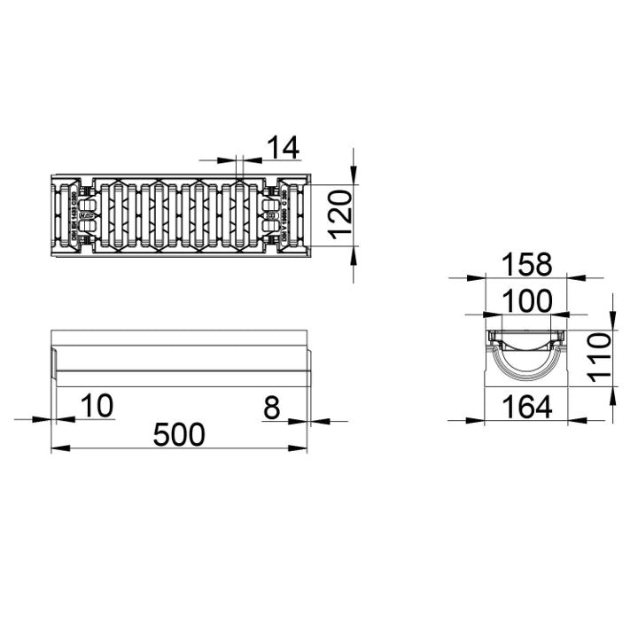 Roostergoot-Maxi-100-Sleufrooster-C250KN-L=0,5m-H=110mm-Tekening-DWTN