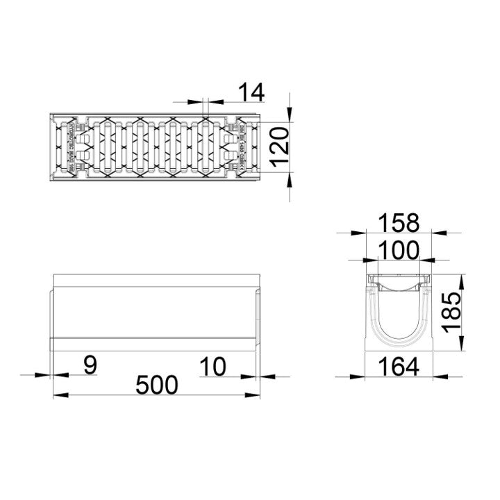 Roostergoot-Maxi-100-Sleufrooster-C250KN-L=0,5m-H=185mm-Tekening-DWTN