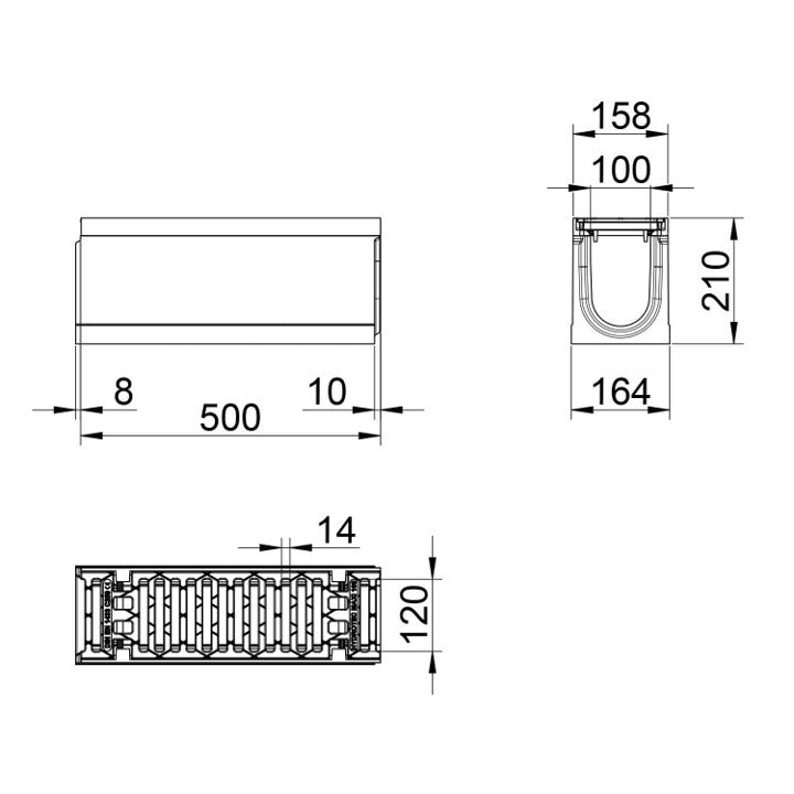 Roostergoot-Maxi-100-Sleufrooster-C250KN-L=0,5m-H=210mm-Tekening-DWTN