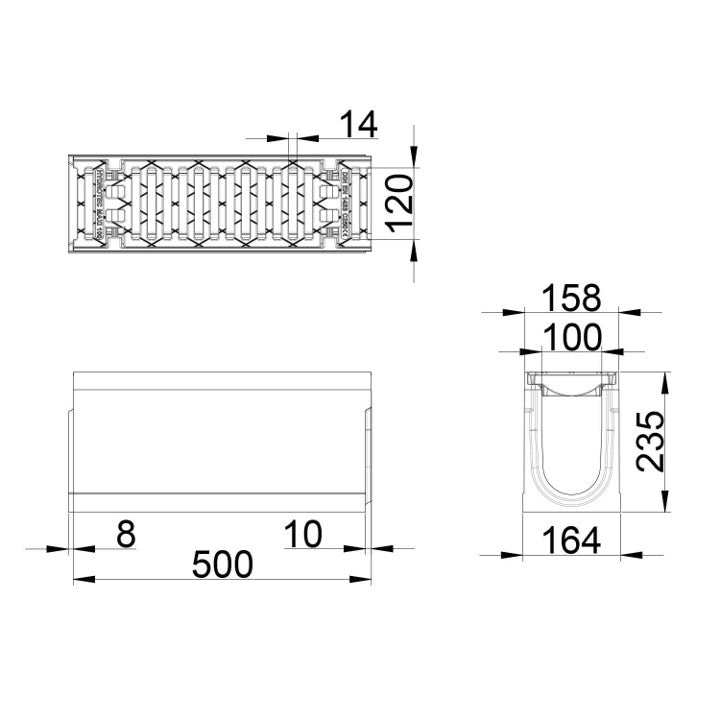 Roostergoot-Maxi-100-Sleufrooster-C250KN-L=0,5m-H=235mm-Tekening-DWTN