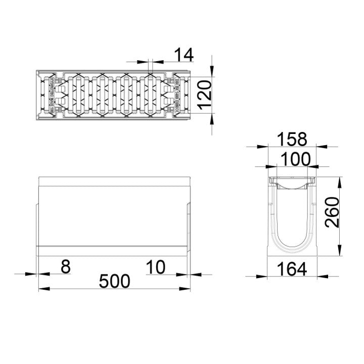 Roostergoot-Maxi-100-Sleufrooster-C250KN-L=0,5m-H=260mm-Tekening-DWTN
