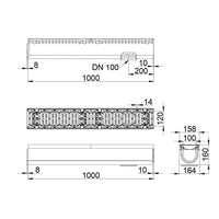 Roostergoot-Maxi-100-Sleufrooster-C250KN-L=1m-H=160mm-Onderafvoer-Tekening-DWTN
