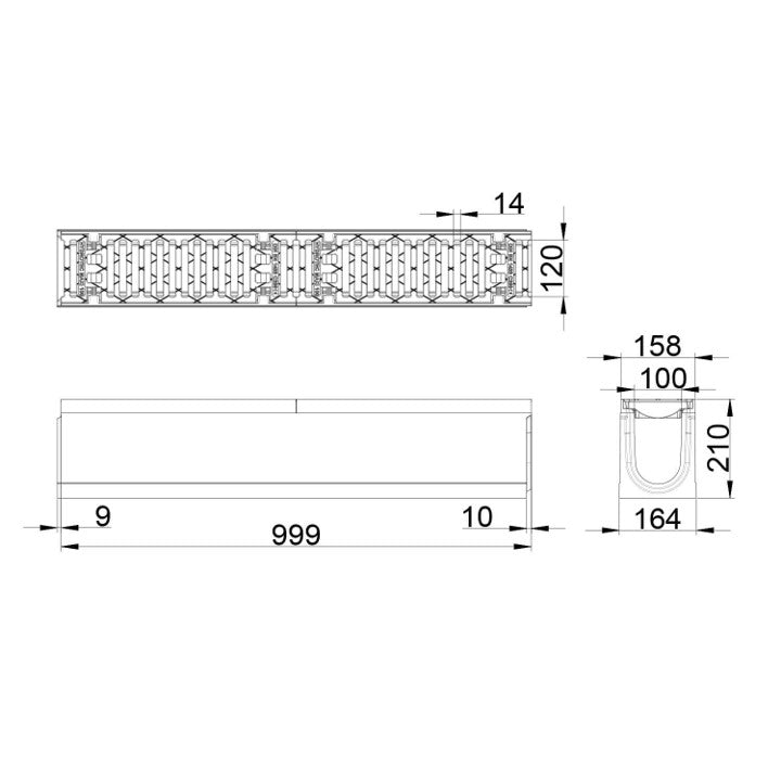 Roostergoot-Maxi-100-Sleufrooster-C250KN-L=1m-H=210mm-Tekening-DWTN