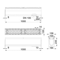 Roostergoot-Maxi-100-Sleufrooster-C250KN-L=1m-H=235mm-Onderafvoer-Tekening-DWTN