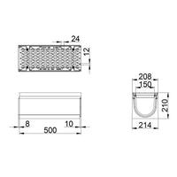 Roostergoot-Maxi-150-Langstaafrooster-D400KN-L=0,5m-H=210mm-Tekening-DWTN
