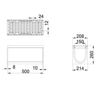 Roostergoot-Maxi-150-Langstaafrooster-D400KN-L=0,5m-H=260mm-Tekening-DWTN