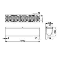 Roostergoot-Maxi-150-Langstaafrooster-D400KN-L=1m-H=260mm-Tekening-DWTN