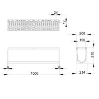 Roostergoot-Maxi-150-Langstaafrooster-D400KN-L=1m-H=310mm-Tekening-DWTN