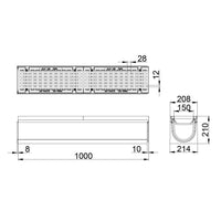 Roostergoot-Maxi-150-Langstaafrooster-F900KN-L=1m-H=210mm-Tekening-DWTN