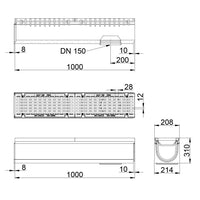 Roostergoot-Maxi-150-Langstaafrooster-F900KN-L=1m-H=310mm-Onderafvoer-Tekening-DWTN